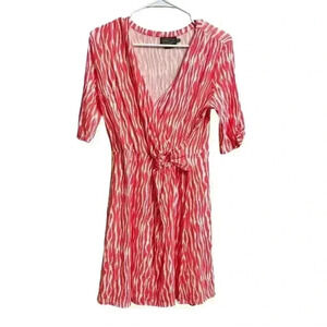 Pendleton Women's Dress Petite Small Salmon/Pink Faux Wrap 3/4 Ruched Sleeve